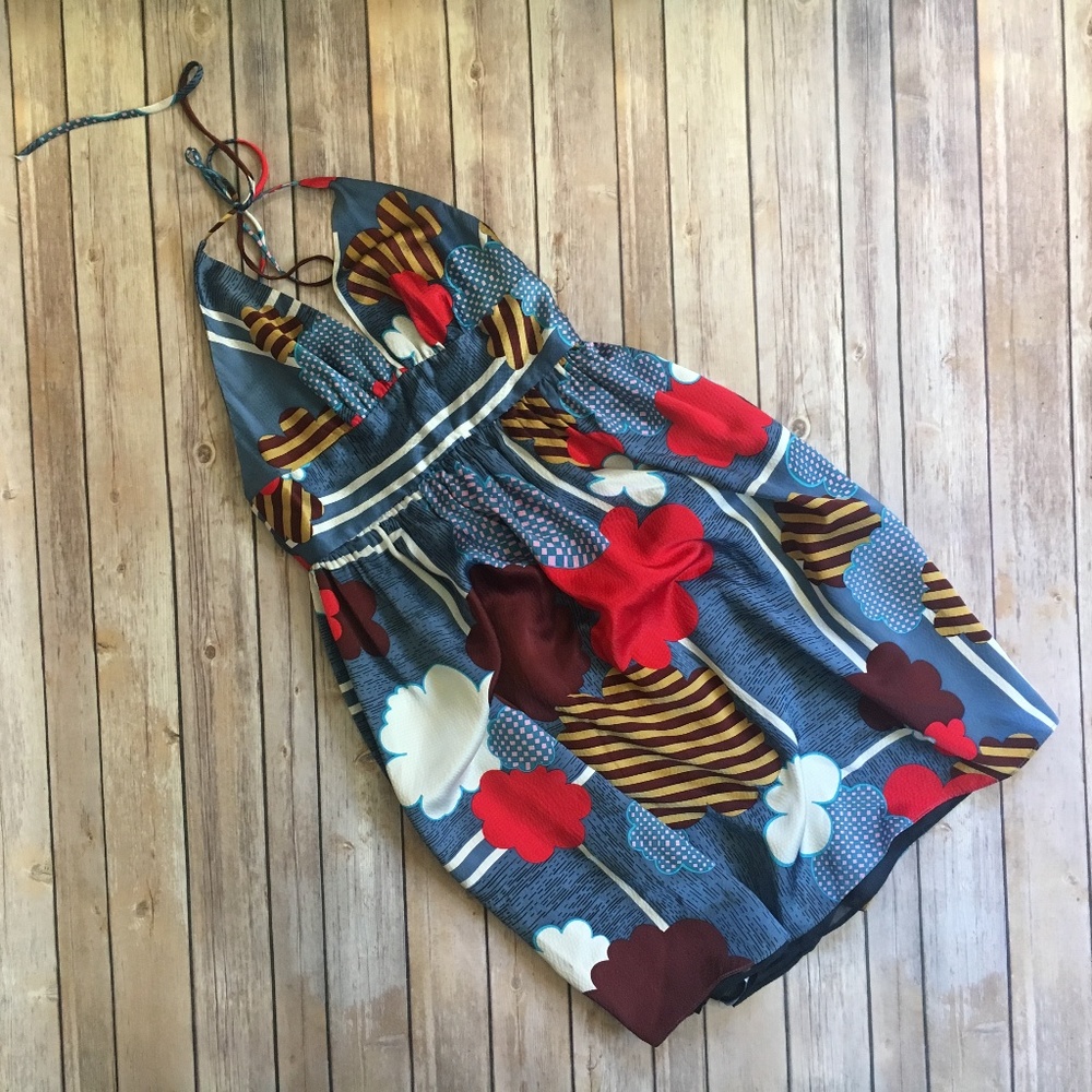 Helen Wang Dress Blue Red white yellow abstract